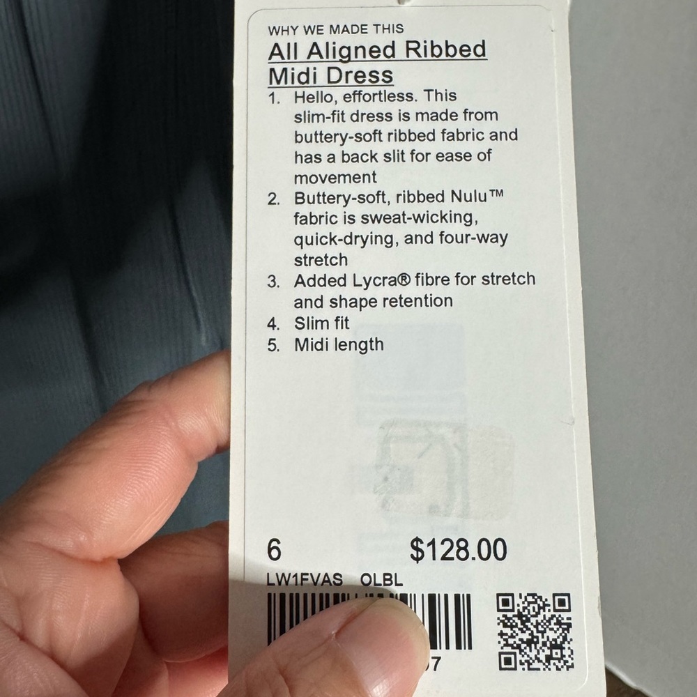 New Lululemon All Aligned Ribbed Midi Dress Size 6 Oil Blue - LW1FVAS RARE - Picture 5 of 8